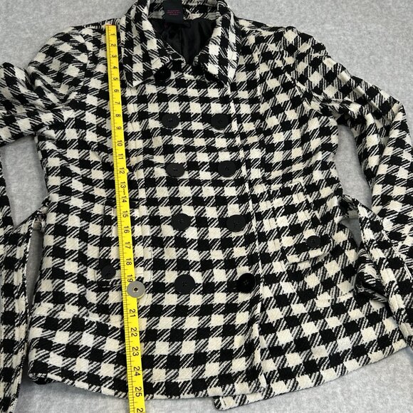 New Look Wool Blend Houndstooth Pea Coat Button Down Black/White - Women's Large - Picture 6 of 10